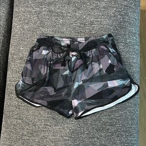 Black and Gray Athletic Shorts with Urban Camo Design